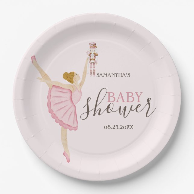 Aquarell Ballerina Nutcracker Pink Baby Dusche Pappteller (Vorderseite)