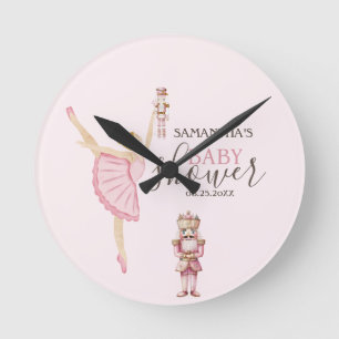 Aquarell-Balletttänzer-Nussknacker Rosa Baby-Party Runde Wanduhr