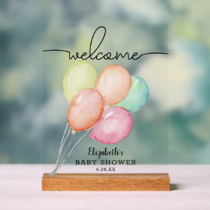 Aquarell Balloons Babydusche Willkommen Acrylschild