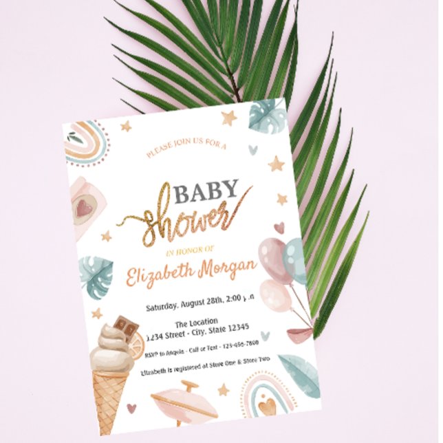 Aquarell Balloons Rainbow Ice Creme Baby Dusche Einladung (Von Creator hochgeladen)