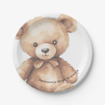 Aquarell-Bär-Baby-Shower-Teller