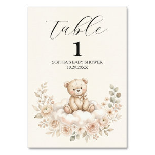 Aquarell-Bär-Baby-Shower-Tischnummern-Schild Tischnummer
