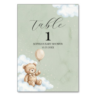 Aquarell-Bär-Baby-Shower-Tischnummern-Schild Tischnummer
