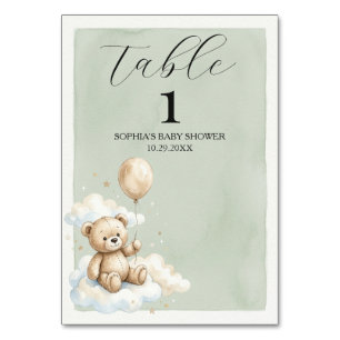 Aquarell-Bär-Baby-Shower-Tischnummern-Schild Tischnummer