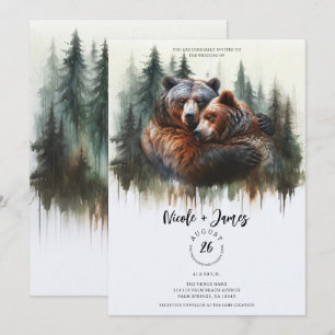 Aquarell-Bären Rustikale Wildnis-Hochzeit Einladung