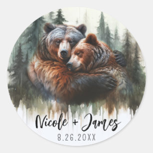 Aquarell-Bären Rustikale Wildnis-Hochzeit Runder Aufkleber