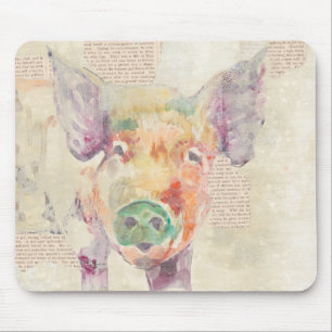 Aquarell-Bauernhof-Collagen-Schwein Mousepad