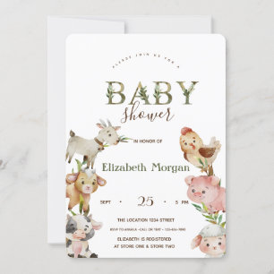 Aquarell Bauernhoftiere Stall Babyparty Einladung