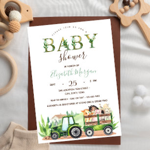 Aquarell Bauernhoftiere Traktor Baby Shower   Einladung