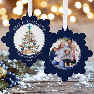 Aquarell-Baum-Strand-Meere-und-Grüße-Foto Ornament Karte