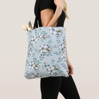 Aquarell-Baumwollblumen und Eukalyptus Tasche
