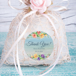 Aquarell Beach Floral Vielen Dank für Ihre Hochzei Runder Aufkleber