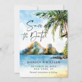 Aquarell Beach Palm Tree Save The Date