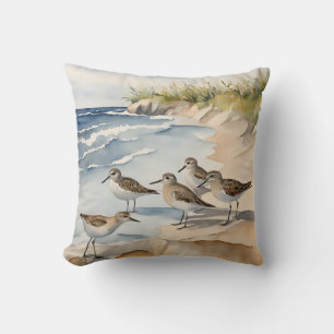 Aquarell Beach Scene Sandpipers Sea Birds Kissen