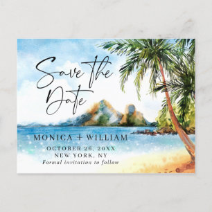 Aquarell Beach Sea Palm Tree Save the Date Postkarte