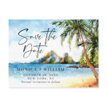 Aquarell Beach Sea Palm Tree Save the Date