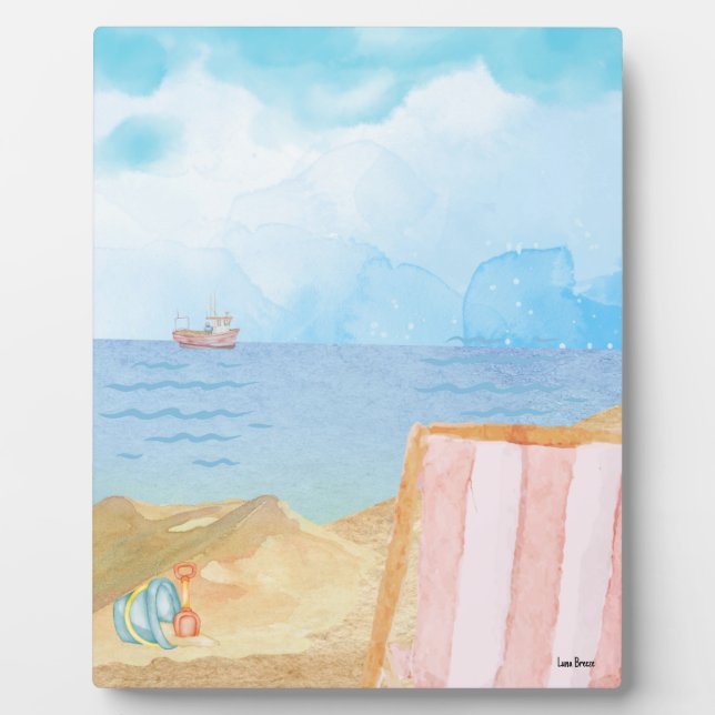 Aquarell Beach Tabletop Plaque mit Easel Fotoplatte (Vorderseite)