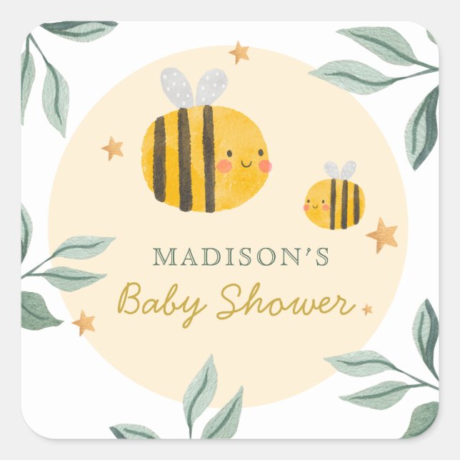 Aquarell Bee Honey Sweet Baby Dusche Quadratischer Aufkleber (Vorderseite)