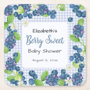 Aquarell-Beeren-Süße-Blaue-Baby-Party Rechteckiger Pappuntersetzer