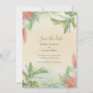 Aquarell-Beige-Hawaii-Florale-Tropische-Hochzeit Einladung