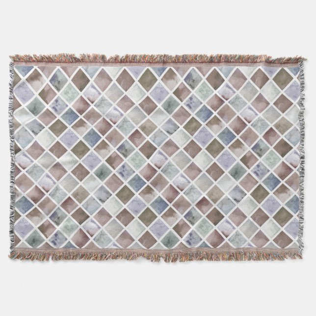 Aquarell Beige und graue Quadrate Decke (Vorderseite)