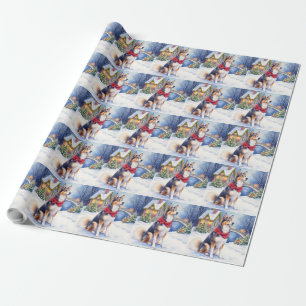 Aquarell Belgischer Schäferhund Winter Weihnachten Geschenkpapier