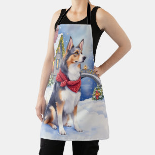 Aquarell Belgischer Schäferhund Winter Weihnachten Schürze