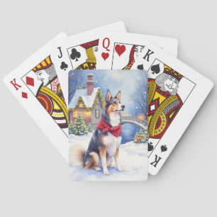 Aquarell Belgischer Schäferhund Winter Weihnachten Spielkarten