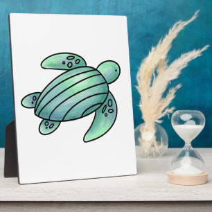 Aquarell bemalte Meeresschildkröte Cartoon blau gr Fotoplatte