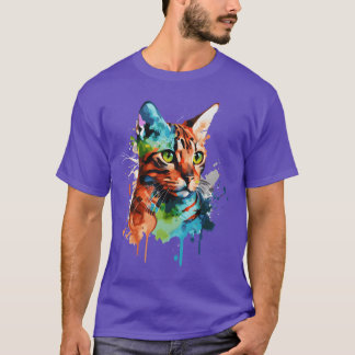 Aquarell Bengal Katze Bunter Katzenliebhaber Famil T-Shirt