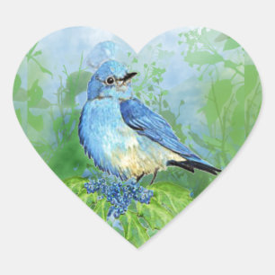 Aquarell Berg Blaumeise Blaue Vogelkunst für die Herz-Aufkleber