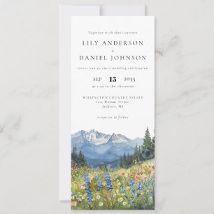 Aquarell-Berg-Wildblumen-Blumenhochzeit Einladung