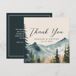Aquarell Berge und Kiefern Hochzeit Dankeskarte