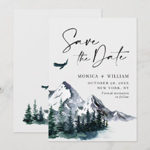 Aquarell Berge Wald Hochzeit  Save The Date