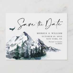Aquarell Berge Wald Hochzeit Termin merken  Postkarte