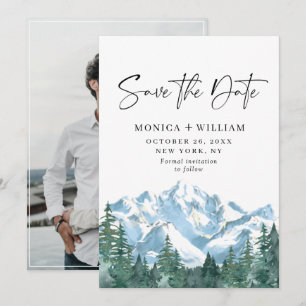 Aquarell Berge Wald Hochzeitsfoto Save The Date