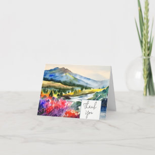 Aquarell-Bergfluss und Blumen individuell anpassba Karte