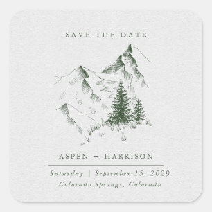 Aquarell Bergkiefernwald Save-the-Date-Karte Quadratischer Aufkleber