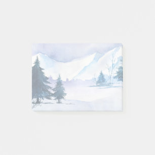 Aquarell-Bergschneeszene mit Kiefern Post-it Klebezettel