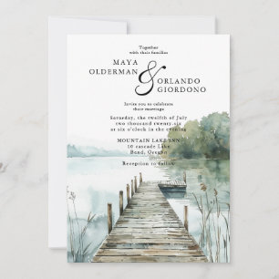 Aquarell-Bergsee-Hochzeit Einladung