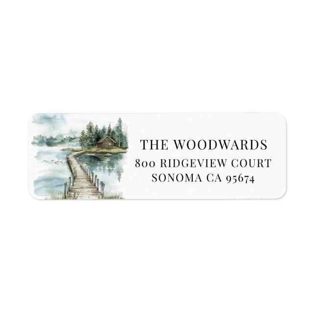 Aquarell-Bergsee-Hütte-Rücksendeadresse (Vorne)