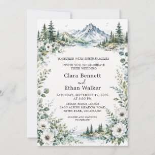 Aquarell-Bergsee-Wald-Hochzeit Einladung