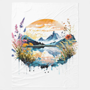 Aquarell-Bergszene Fleecedecke