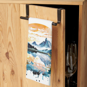 Aquarell-Bergszene Geschirrtuch