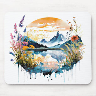 Aquarell-Bergszene Mousepad