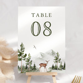 Aquarell Bergwald Hirsche Hochzeit Tischnummer