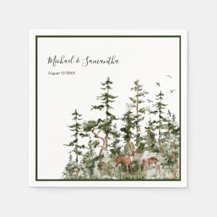 Aquarell Bergwald Rustikale Hochzeit Serviette