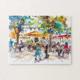 Aquarell Berlin Mitte Sommer Tanz Abend