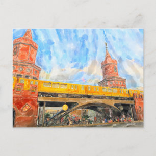 Aquarell Berlin. S-Bahn an der Oberbaumbrücke Postkarte