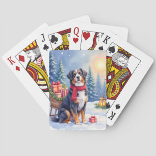 Aquarell Berner Sennenhund Schlitten Weihnachten Spielkarten
